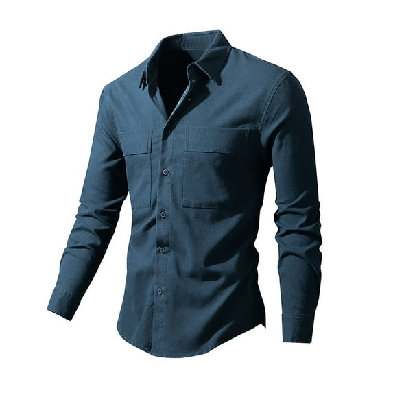 HaoXianJian Men's Dress Shirt Regular Fitted Solid Color Casual Business Formal Shirt Long Sleeve Button Up Shirts with 2 Pockets