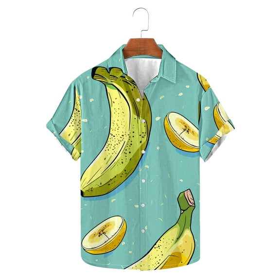HaoXianJian Men's Hawaiian Shirt Short Sleeve Summer Beach Tropical Button Up Shirt Casual Banana Printing Shirts Stand Up Collar Shirts