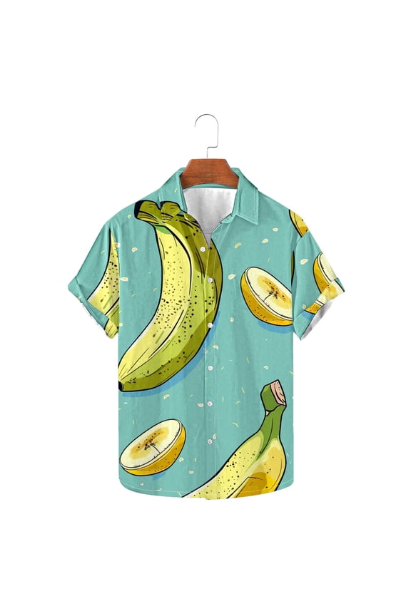 HaoXianJian Men's Hawaiian Shirt Short Sleeve Summer Beach Tropical Button Up Shirt Casual Banana Printing Shirts Stand Up Collar Shirts