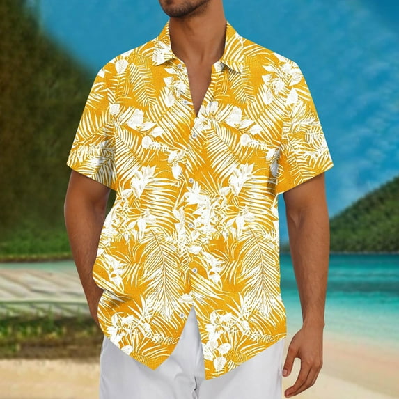 HaoXianJian Men's Hawaiian Shirts Short Sleeve Button Down Casual Shirts Summer Printed Tropical Floral Beach Shirts V Neck Blouses Outfits 2025 Top Loose Fits