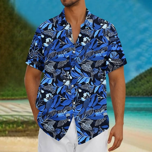 HaoXianJian Men's Hawaiian Shirts Short Sleeve Button Down Casual Shirts Summer Printed Tropical Floral Beach Shirts V Neck Blouses Outfits 2025 Top Loose Fits