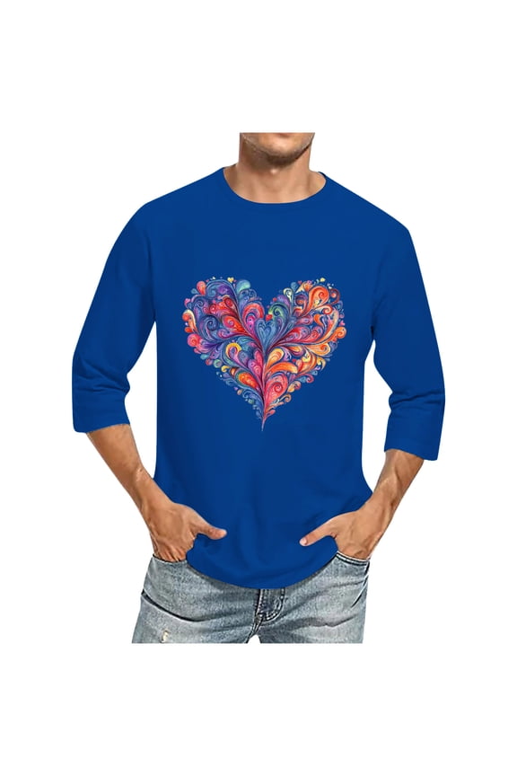 Men 's Heart Graphic T Shirt Valentine's Day Tee Shirt Casual Lover Gift Long Sleeve Tops Casual Valentines Gifts Plus Size 2X 3X 5X