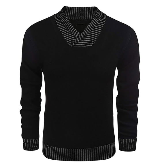 HaoXianJian Men's Knitted Dress Sweater Casual V-Neck Ribbed Slim Fitted Pullover Knitwear Shawl Collar Sweaters Men's Long Sleeve Sweater