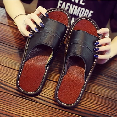 HaoXianJian Men's Leather Slides Open Toe Outdoor Slippers Sandals for Men 2025 Comfortable Arch Support Retro Casual Flip Flops Summer Fisherman Slip On Sandals for Men