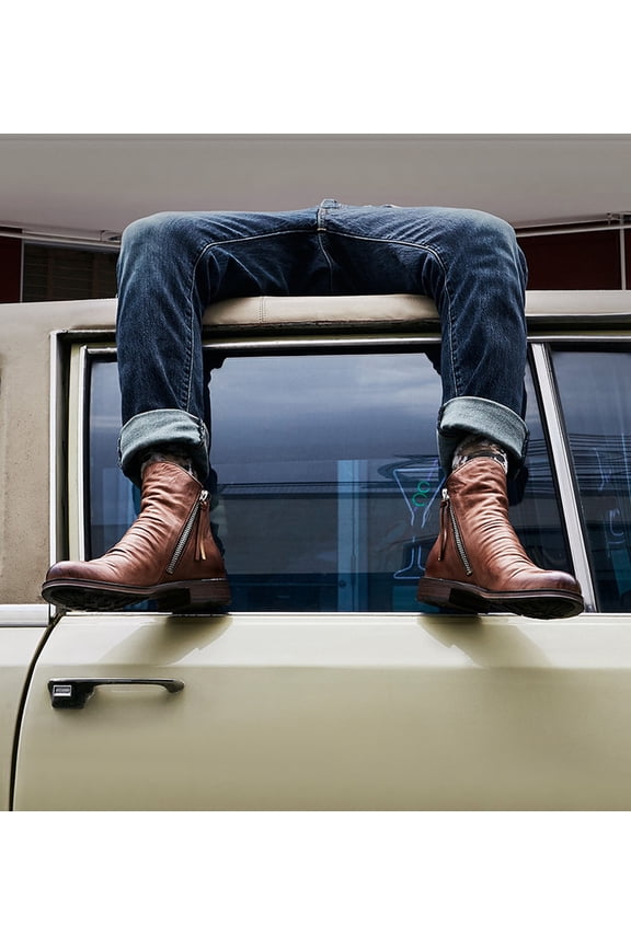 Men's Leather Slip On Boots Comfortable High Top Pointed Toe Elastic Pull On Business Casual Dress Ankle Boots Winter