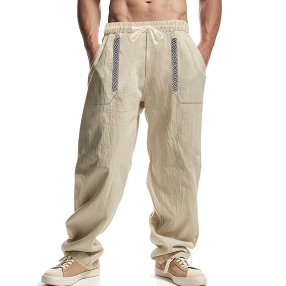 HaoXianJian Men's Pants Linen Pants Loose Fits Mens Sweatpants Baggy Straight Leg Sweat Pants for Men Cargo Pants Casual Lounge Yoga Pants Athletic Trousers Breathable
