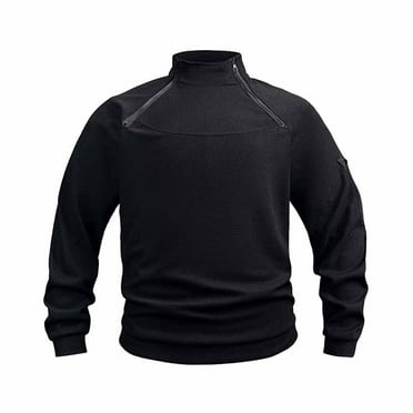 HaoXianJian Men's Pullover Spring Fall Relaxed Fitted Basic Casual Sweatshirt Velvet Stand Collar Pullover Sweatshirt Solid Color Long Sleeve Tee