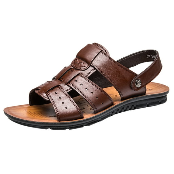 HaoXianJian Men's Sandals Cut Out Sandals for Men 2025 Casual Two- Use Beach Slipper Leather Open Toe Strap Buckle Sole Solid Color No-slip Summer Beach Water Shoes Outdoor Hiking Sandals