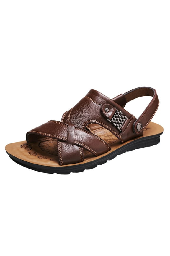 Men's Sandals Cut Out Sandals for Men 2025 Casual Two- Use Beach Slipper Leather Open Toe Strap Buckle Sole Solid Color No-slip Summer Beach Water Shoes Outdoor Hiking Sandals