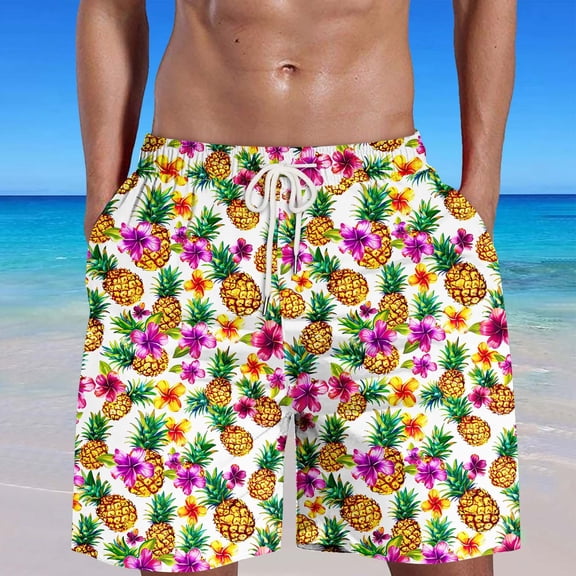 HaoXianJian Men's Shorts Hawaiian Summer Beach Short Casual Lightweight Swim Trunks Drawstring Quickly Dry Holiday Tropical Shorts with Pockets 3X 4X 5X