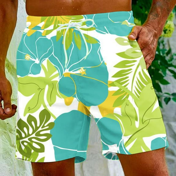 HaoXianJian Men's Shorts Hawaiian Summer Beach Short Casual Lightweight Swim Trunks Drawstring Quickly Dry Holiday Tropical Shorts with Pockets 3X 4X 5X
