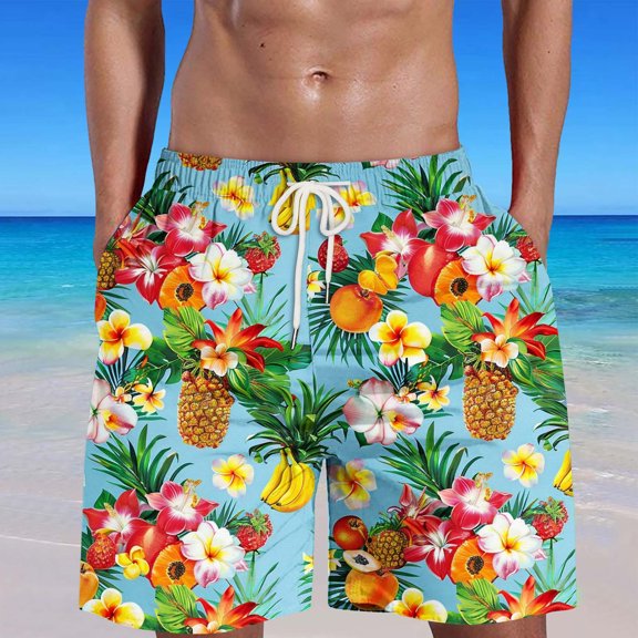 HaoXianJian Men's Shorts Hawaiian Summer Beach Short Casual Lightweight Swim Trunks Drawstring Quickly Dry Holiday Tropical Shorts with Pockets 3X 4X 5X