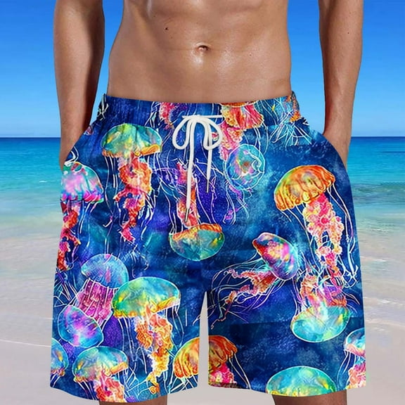 HaoXianJian Men's Shorts Hawaiian Summer Beach Short Casual Lightweight Swim Trunks Drawstring Quickly Dry Holiday Tropical Shorts with Pockets 3X 4X 5X