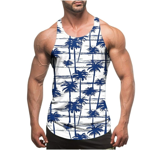 HaoXianJian Men's Tank Tops Summer Sleeveless Tee Cool Workout T-Shirts Beach Palm Tree Athletic Workout Colorful Graphic Top Tees Shirt Hawaiian Tank Tops for Men S-4X