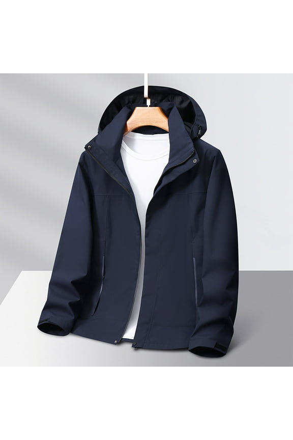 HaoXianJian Men's Water Proofing Jacket Outdoor Raincoat Softshell Hooded Rain Jacket for Hiking Travel Warm Wear-Resisting Jacket with Zipper Pockets