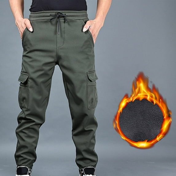 HaoXianJian Men's Winter Fleece Lined Pants with 6 Pocket Working Pants Drawstring Elastic Waist Warm Pants for Men Running Workout Gym Athletic Plus Size 3X 4X 5X