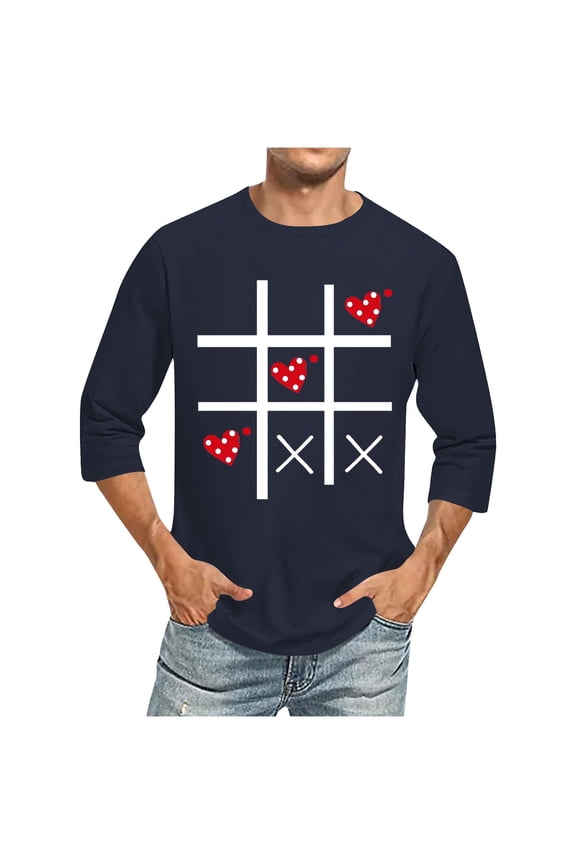 Mens Cute Heart Graphic Crew-neck 3/4 Sleeve Regular Fits Casual Tee T-Shirts Tshirt Tops Pullover Top Casual Valentines Gifts Plus Size 2X 3X 5X