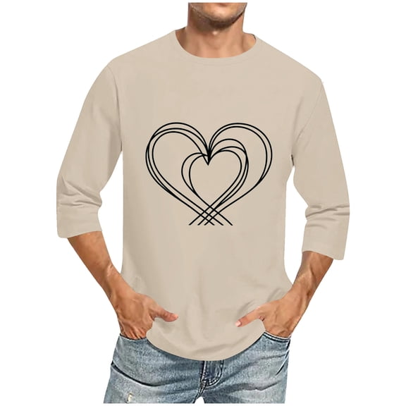 HaoXianJian Mens Cute Heart Graphic Crew-neck 3/4 Sleeve Regular Fits Casual Tee T-Shirts Tshirt Tops Pullover Top Casual Valentines Gifts Plus Size 2X 3X 5X