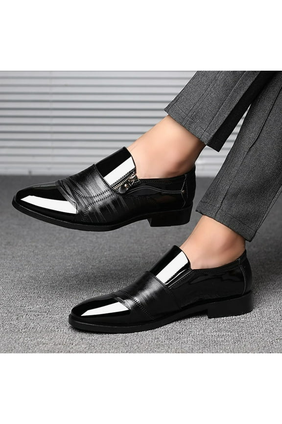 Mens Dress Shoes with Zipper | Leather Shoes for Men | Loafers Boats Dress Driving Classic Wingtip Oxfords for Men | Cushioned Density Footbed Tuxedo Shoes | Ironhide Black