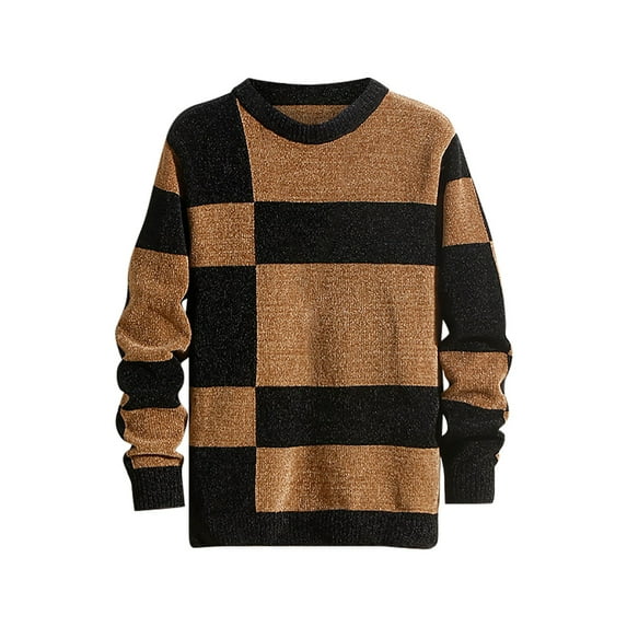 HaoXianJian Mens Fashion Crewneck Striped Pullover Sweater Long Sleeve Sweater Soft Thermal Winter Knitted Color Block Sweaters ﻿for Men