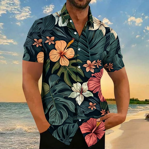HaoXianJian Mens Hawaiian Shirts Short Sleeve Casual Print Button Up Tropical Holiday Beach Shirts Casual Cuban Shirts