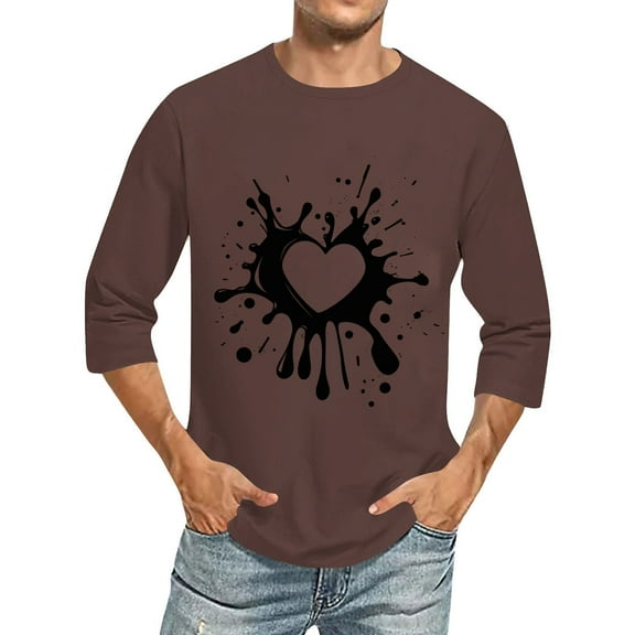 HaoXianJian Mens Heart Print Graphic Tees 3/4 Sleeve Tops Casual T Shirt Loose Basic Shirts Plus Size 2X 3X 5X