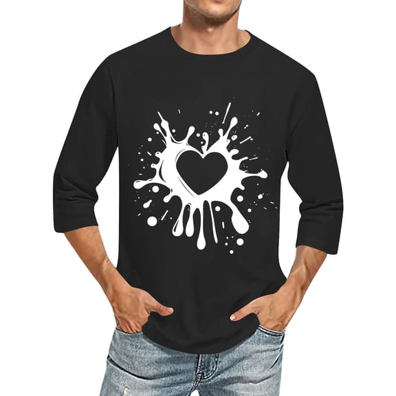 HaoXianJian Mens Heart Print Graphic Tees 3/4 Sleeve Tops Casual T Shirt Loose Basic Shirts Plus Size 2X 3X 5X