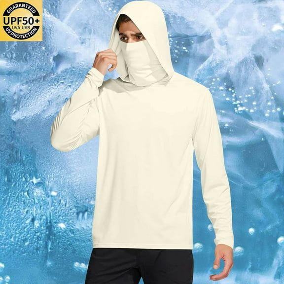 HaoXianJian Mens Light Jacket Full Hoodie Long Sleeve Zip Sun Protection Solid Sun Shirts for Men with Mask Hiking Workout Fishing Outdoor Cool Shirts Going Out Top Loose Fits M-2X