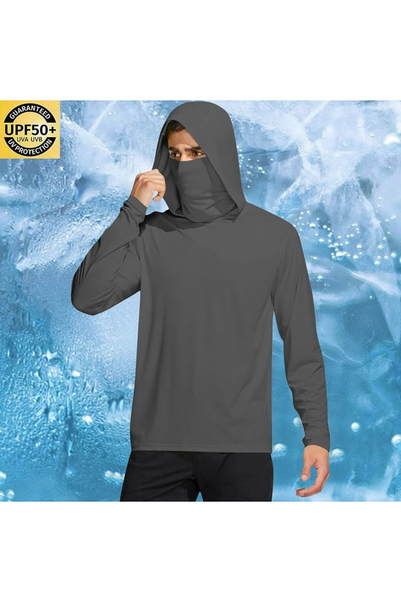 Mens Light Jacket Full Hoodie Long Sleeve Zip Sun Protection Solid Sun Shirts for Men with Mask Hiking Workout Fishing Outdoor Cool Shirts Going Out Top Loose Fits M-2X