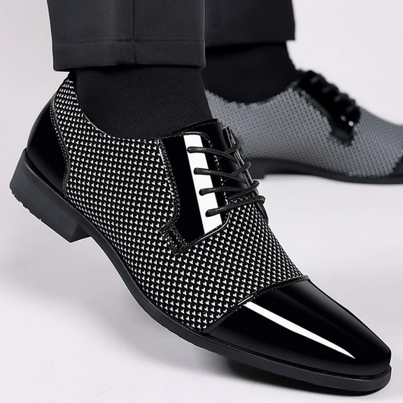 HaoXianJian Mens Oxfords Dress Shoes Faux Patent Leather Wedding Shoes Classic Lace-up Formal Tuxedo Shoes Black Leather Shoes for Men Loafers Boats Dress Driving Classic Shoes
