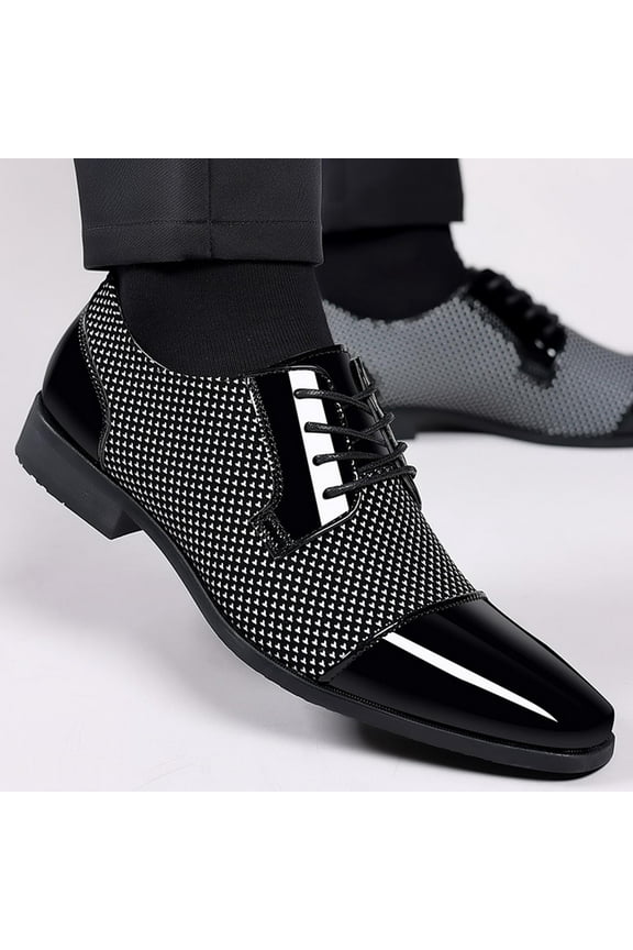 Mens Oxfords Dress Shoes Faux Patent Leather Wedding Shoes Classic Lace-up Formal Tuxedo Shoes Black Leather Shoes for Men Loafers Boats Dress Driving Classic Shoes