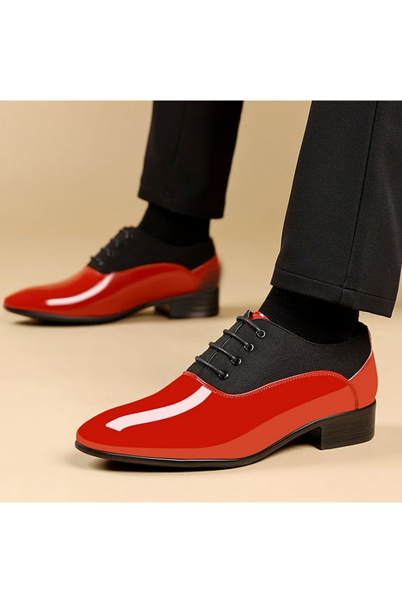 Mens Oxfords Dress Shoes Faux Patent Leather Wedding Shoes Color Block Classic Lace-up Formal Tuxedo Shoes Black Leather Shoes for Men Loafers Boats Dress Driving Classic Shoes