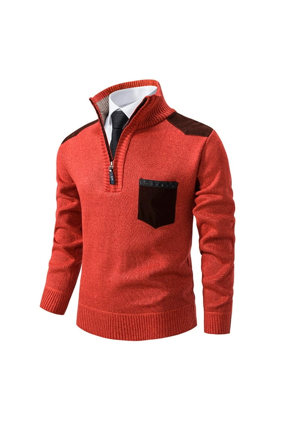 HaoXianJian Mens Pullover Sweaters Fashion Knit Sweater ylish Knitwear Men's and up Collar Quarter Zip Turtleneck with Pocket