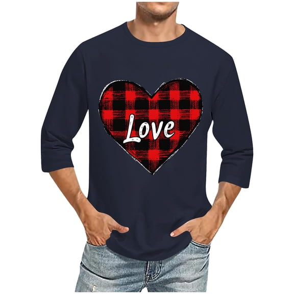 HaoXianJian Mens Shirt Lover Heart Graphic Crew Neck Shirt Valentines Day Funny Couple Matching Casual 3/4 Sleeve Gift Tee Tops asual Valentines Gifts Plus Size 2X 3X 5X