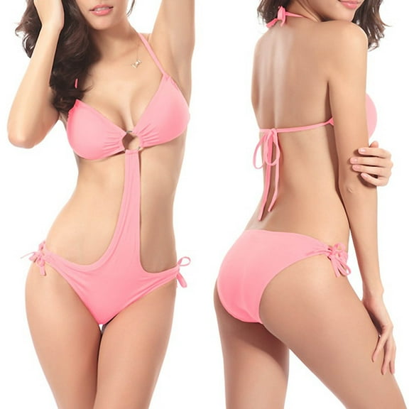 HaoXianJian One - piece Swimsuit for Women Backless BodySuits V Neck Fashion Cut Out Swimming Swimwear Solid Color Ladies Bathing Suits Slim Swim Suits