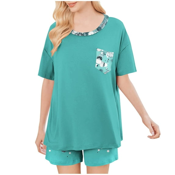 HaoXianJian Pajama for Women 2 Piece Relaxed Fitted Short Sleeve Tops and Shorts Soft Sleepwear White & Black Pajama with Che Pocket for Women
