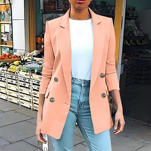 HaoXianJian Plus Size Blazers for Women Solid Color Spring Jackets 2025 Dressy Button Long Sleeve Lapel Dressy Tops for Women Business Blouses Outfits Work Office Suit Casual Coat Oversized S-5X