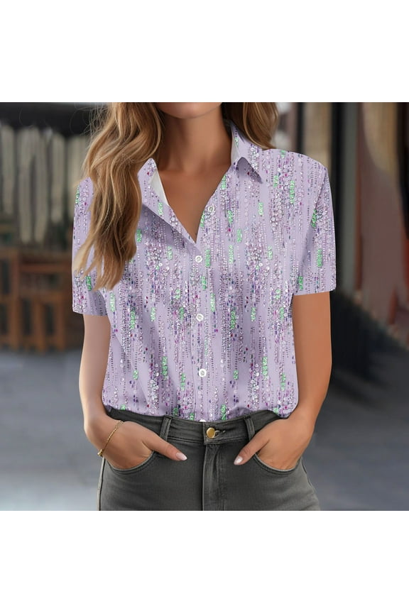 Plus Size Button Up Shirts for Women Dressy Floral Printed Short Sleeve Blouse Going Out Tops Lightweight Tops & Blouses Business Casual Work Tops Oversized Tshirts S-5X