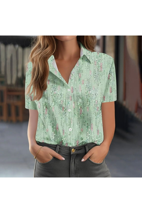 Plus Size Button Up Shirts for Women Dressy Floral Printed Short Sleeve Blouse Going Out Tops Lightweight Tops & Blouses Business Casual Work Tops Oversized Tshirts S-5X