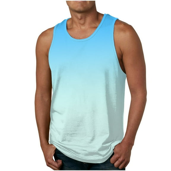 HaoXianJian Plus Size Mens Workout Tank Top Sleeveless Muscle Shirts Gradient Print Running Tank Tees Mens Golf T-shirts 3X 4X 5X Hawaiian Shirt Going Out Tops for Men
