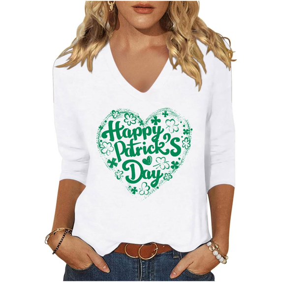 HaoXianJian Plus Size Patricks Day Shirts for Women V-Neck 2025 Causal 3/4 Sleeve Irish Shamrock Graphic T shirt Green Saint Patty's Tunic Tops 3X 4X 5X