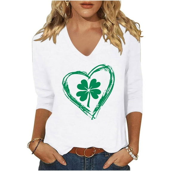 HaoXianJian Plus Size Patricks Day Shirts for Women V-Neck 2025 sual 3/4 Sleeve Irish Shamrock Graphic T shirt Green Saint Patty's Tunic Tops 3X 4X 5X