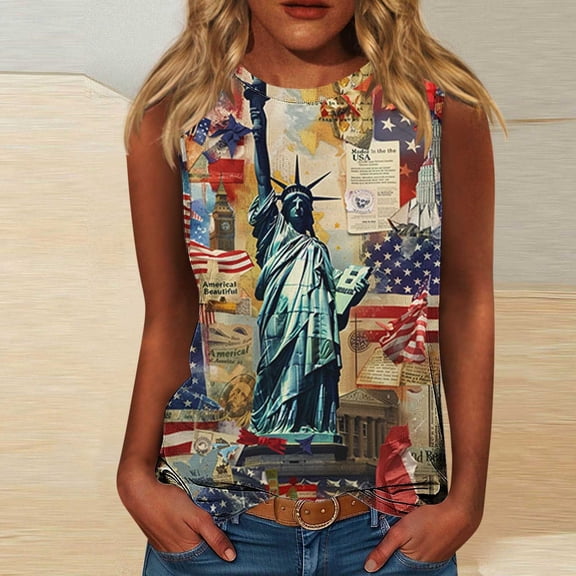 HaoXianJian Plus Size Summer Womens Tank Tops 4th of July Vests Patriotics Shirt USA Flag Independence Day Sleeveless Womens Tees Coloful Printed Vests S-5X