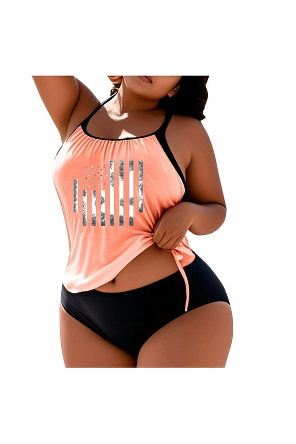 Plus Size Swimsuits for Women Two Piece Bathing Suits Tank Top with Triangles Bikinis s Crew Neck Swimwear 3X 4X 5X