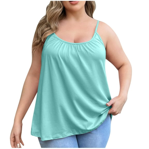 HaoXianJian Plus Size Tank Tops for Women Spaghetti Strap Tank Top Crew Neck Camisole Tops Loose Fits Casual Shirts Going Out Summer Top Summer Pajams 2025 Clothes with Built in Bra S-5X