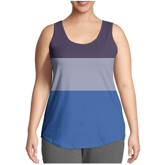 HaoXianJian Plus Size Tank Tops for Women Summer Sleeveless Crew Neck T-Shirts Tops Casual Tees Tunics Shirts Color Block Sleeveless Womens Tops Going Out Tops for Women L-5X