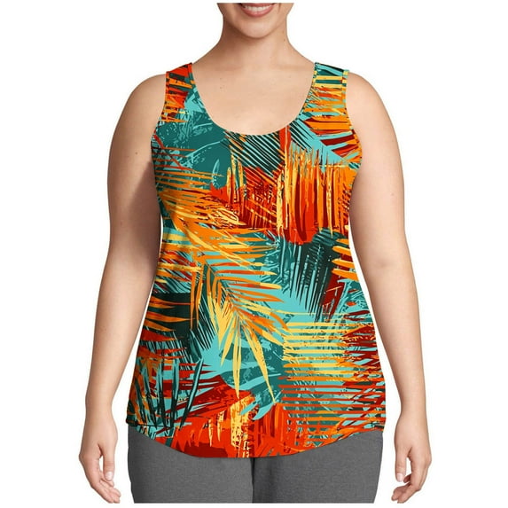 HaoXianJian Plus Size Tank Tops for Women Summer Sleeveless Crew Neck T-Shirts Tops Casual Tees Tunics Shirts Colorful Print Sleeveless Womens Tops Going Out Tops for Women L-5X