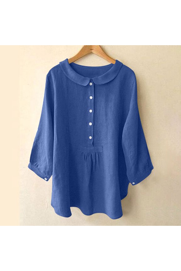 Plus Size Women's Long Sleeve Tops Crew Neck T Shirts Button Solid/Color Collared Shirts Quarter-Button Top Stand Collar Sweatshirts Casual Ladies Pullover Shirts Tops Loose Fits S-XXXXXL