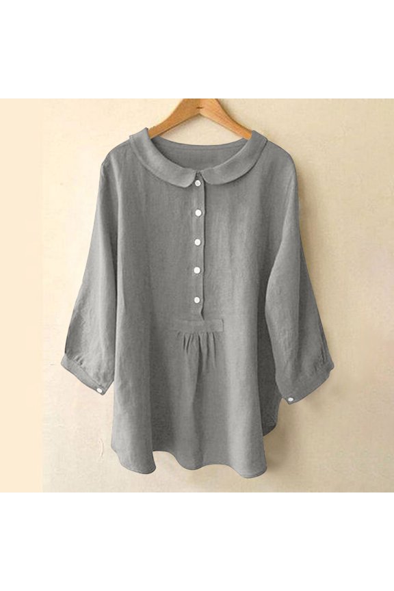 Plus Size Women's Long Sleeve Tops Crew Neck T Shirts Button Solid/Color Collared Shirts Quarter-Button Top Stand Collar Sweatshirts Casual Ladies Pullover Shirts Tops Loose Fits S-XXXXXL