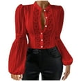 thumbnail image 1 of HaoXianJian Plus Size Women's Shirts Lantern Long Sleeve Top Button Up Lace Eyelet Blouse Top Puff Sleeve Peplum Tunic Shirts Collared Blouses 3X 4X, 1 of 5